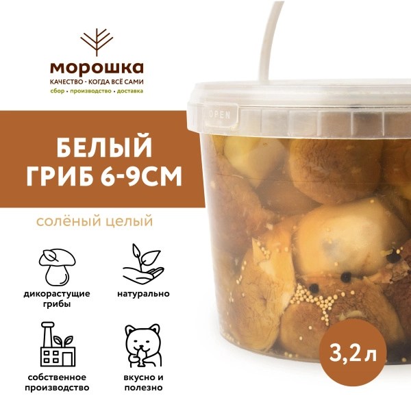 Белый гриб соленый целый 6-9 г/п (Вед/пл. 3,2 л.)